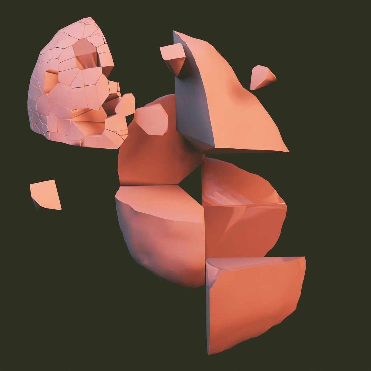Dark abstract geometric 3D shapes — mind and pattern